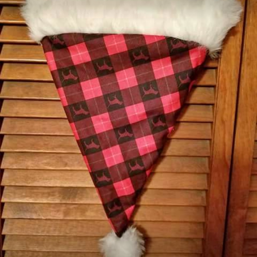 Victoria's secret pink dog plaid Santa hat prop